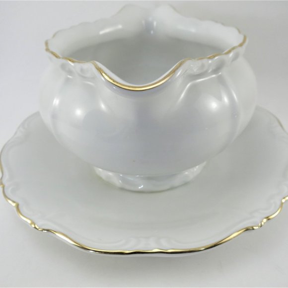 Edelstein Gravy Boat Maris Teresia Bavaria Germany Attached Underplate EUC - Picture 2 of 5